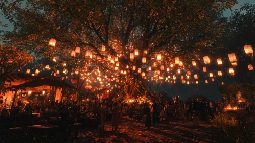 Nighttime Gathering with Lanterns