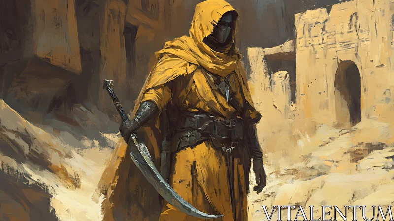 AI ART Hooded Warrior in Desert Landscape