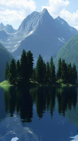 Peacful Mountain Vista with Lake and Forest Reflections