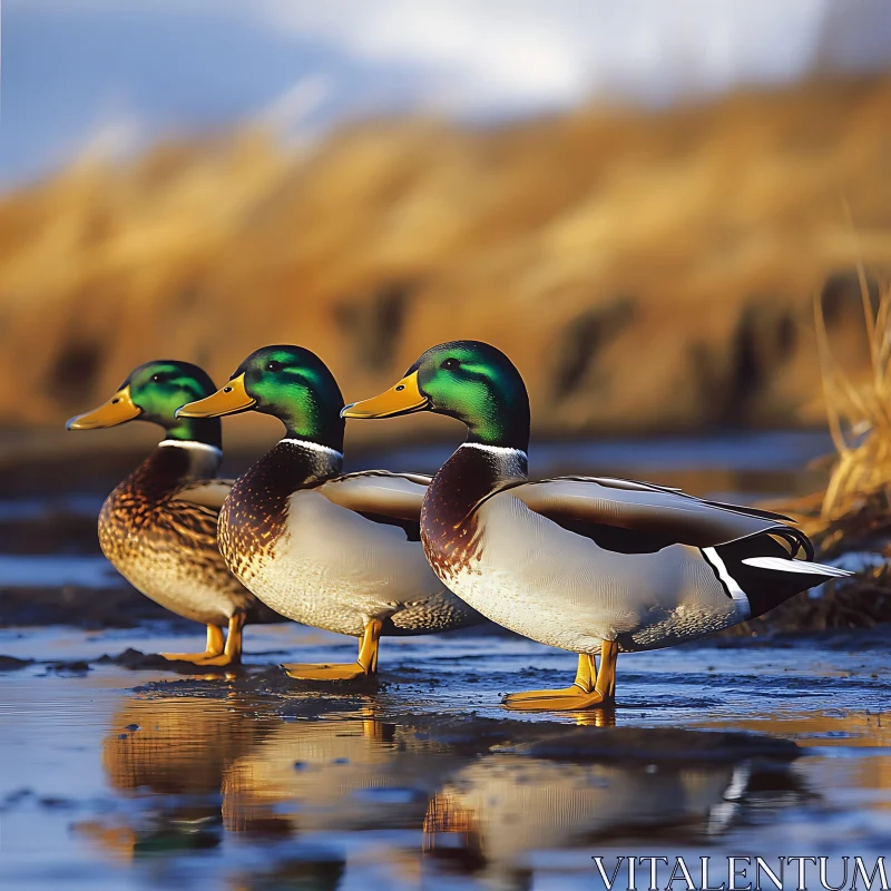 Mallards Reflected in Still Water AI Image