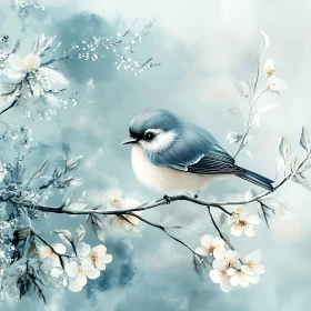 Blue Bird with White Flowers Artwork