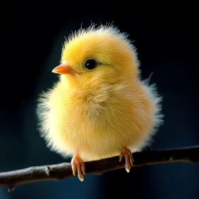 Fluffy Yellow Bird on a Twig