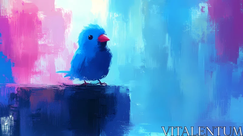 AI ART Painted Blue Bird with Red Beak