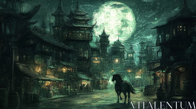 AI ART Moonlit Horse in Ancient Cityscape