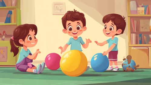 Cartoon Kids with Balls