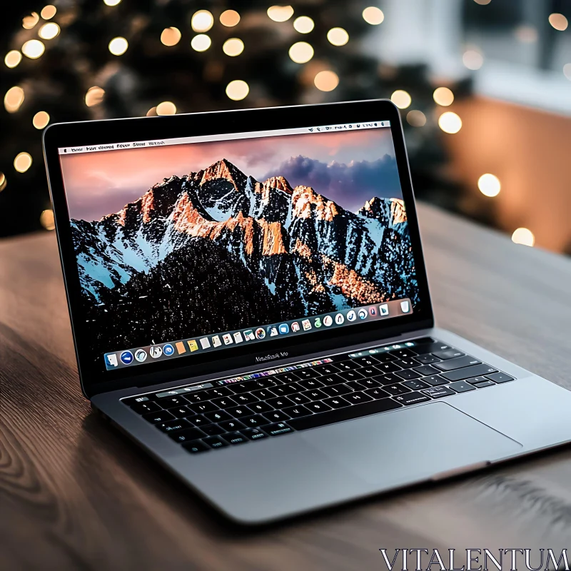 Sleek Laptop with Mountain View AI Image