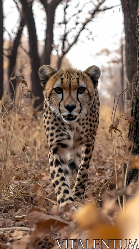 Cheetah Prowling in Autumn Woods AI Image