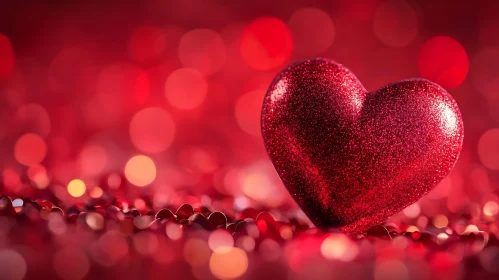 Sparkling Heart on Red Bokeh Background