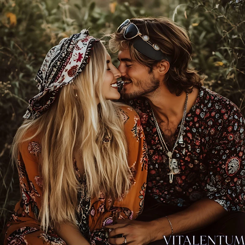 Bohemian Couple in a Loving Embrace AI Image