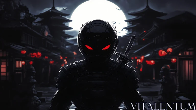 Moonlit Ninja with Katana AI Image