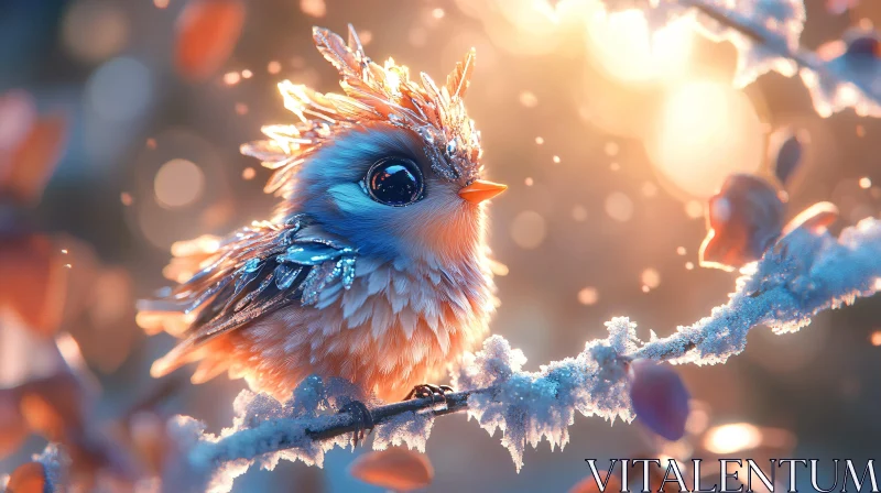 Icy Branch Bird AI Image