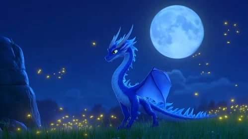 Moonlit Dragon in Enchanted Field