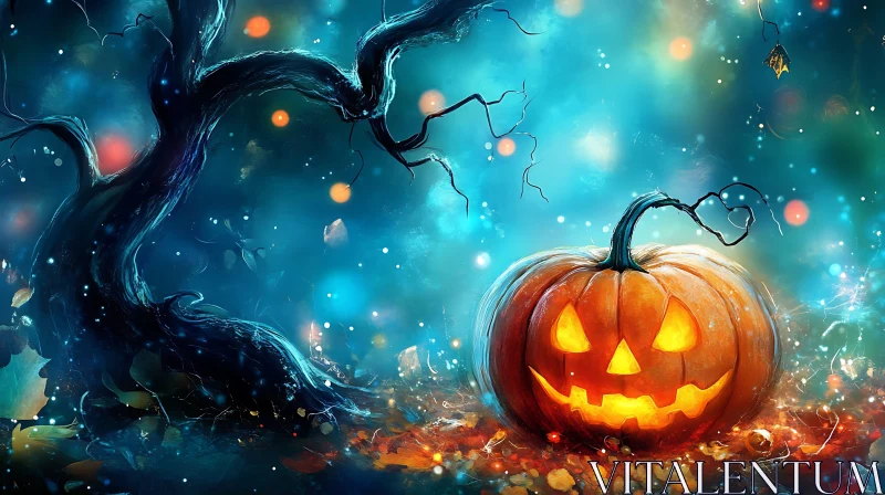 AI ART Spooky Glowing Pumpkin Scene