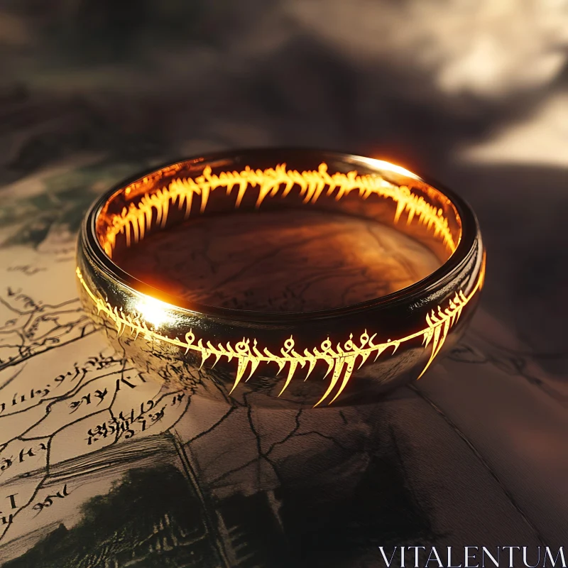 AI ART Glowing Inscription Ring on Map