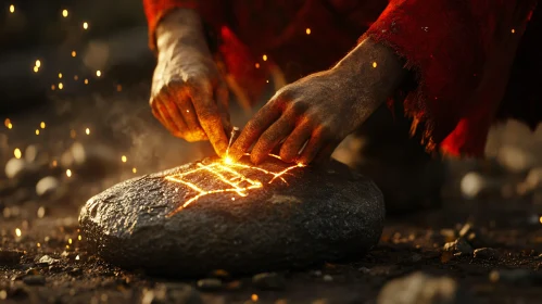 Ancient Ritual: Glowing Runes on Stone