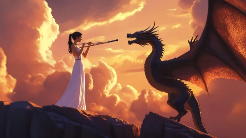 Flute Serenade for Dragon at Sunset