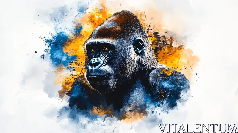 Gorilla Portrait in Vivid Colors AI Image