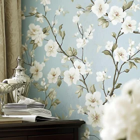 Floral Interior Decor with Blossom Wallpaper