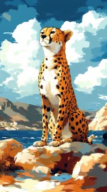 Cheetah Portrait Against a Vibrant Sky