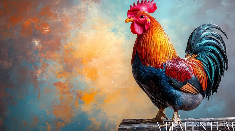 Colorful Rooster on Artistic Background AI Image