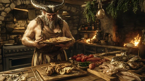 Rustic Kitchen Minotaur Cooking