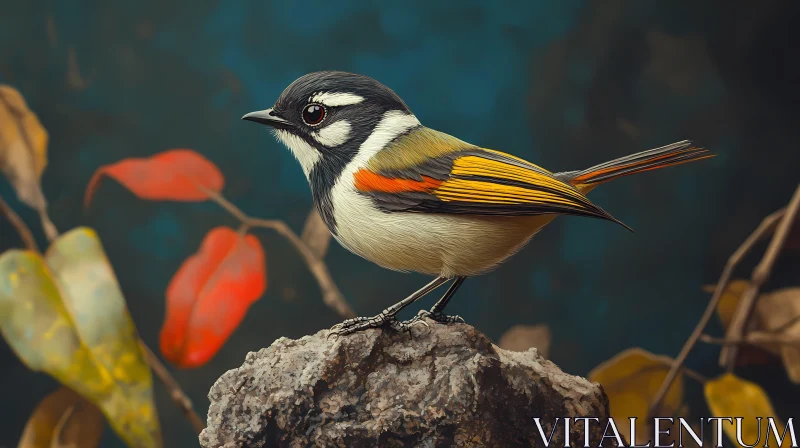 Vivid Bird and Autumn Leaves AI Image