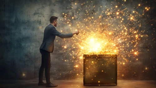 Man Unleashing Light from a Box