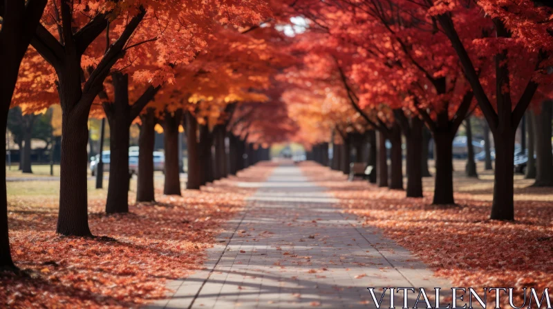 Autumnal Walkway: Monochromatic Display of Light Maroon and Silver AI Image