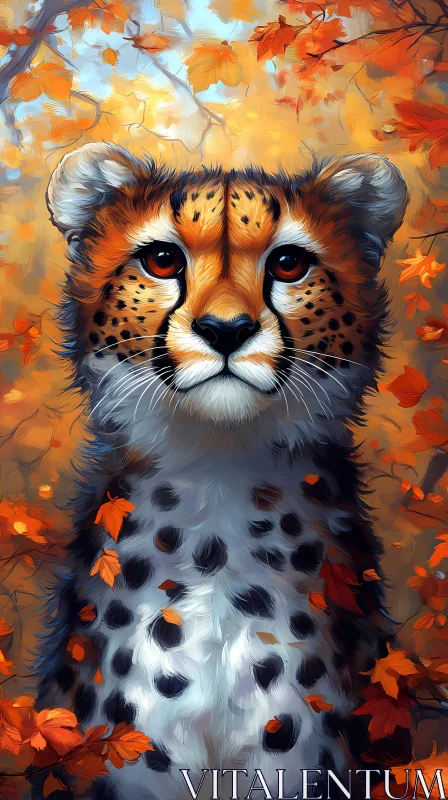 Cheetah in Fall Foliage AI Image