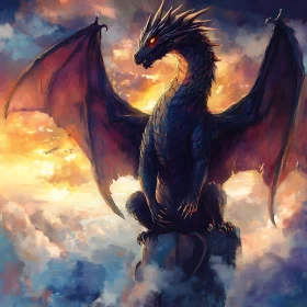 Dragon Perched on Stone Pillar