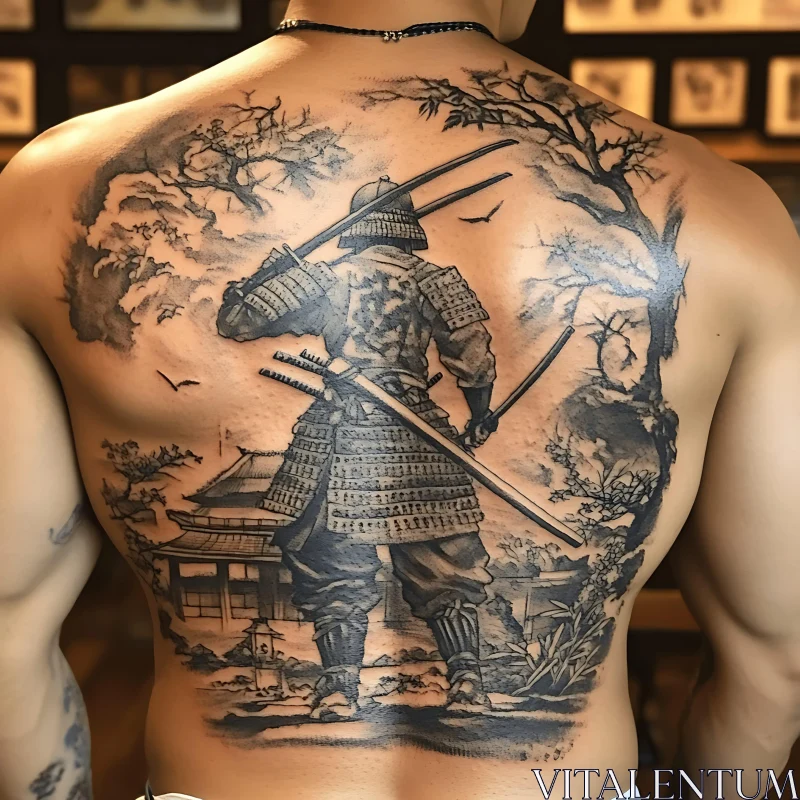 AI ART Back Tattoo: Samurai with Swords