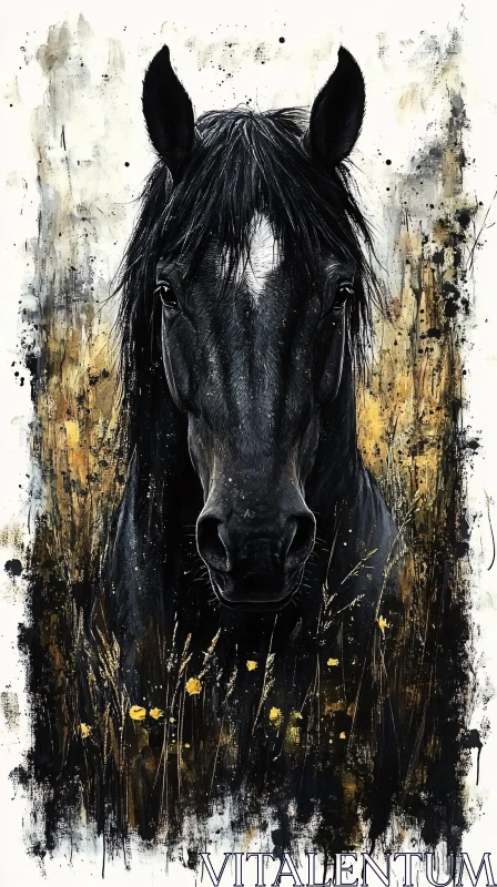 Enigmatic Black Horse with Abstract Background AI Image