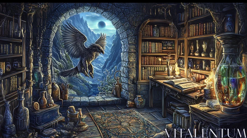 AI ART Eagle Soaring from Wizard's Library