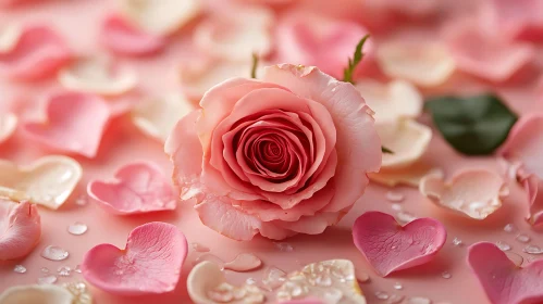 Pink Rose and Heart Petals Composition