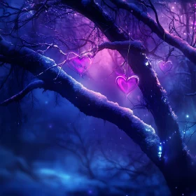 Heart Ornaments in Winter Night