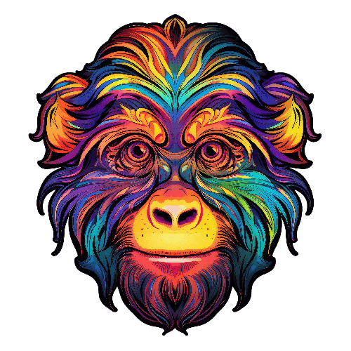 POD Design Colorful Monkey Face Illustration with Rainbow Mane for T-Shirt