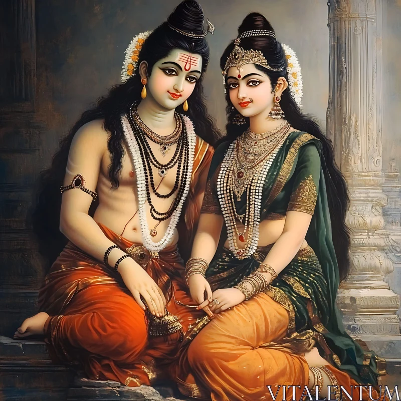 Serene Portrait of Hindu Deities AI Image