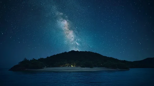 Peaceful Island Shore with Starry Sky