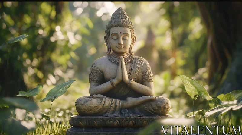 Peaceful Buddha Statue Surrounded by Nature AI Image