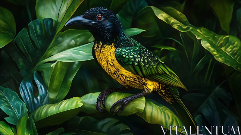 AI ART Tropical Bird in Lush Foliage