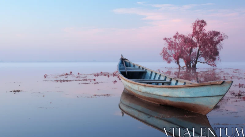 Ethereal Nature Scene: Serene Boat on Water AI Image