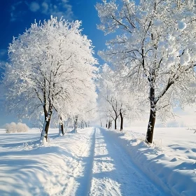 Serene Winter Pathway with Frosty Trees
