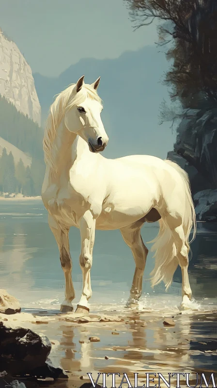 Elegant White Horse in Nature AI Image