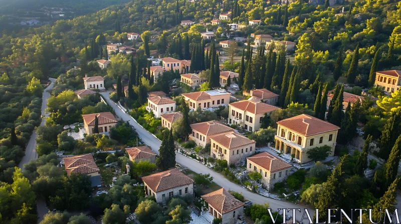 Terracotta Roofs Among Green Trees AI Image