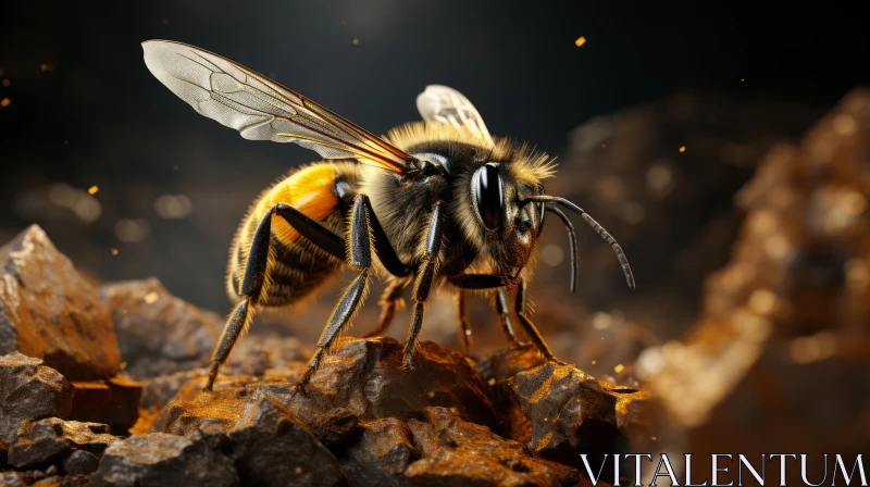 Golden Bee on Rocks - A Sci-Fi Inspired Insect Study AI Image