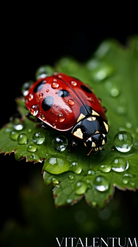 Ladybug on Dew-Kissed Leaf: A Blend of Nature and Romanticism AI Image