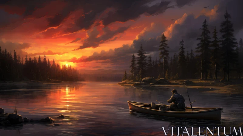 Man in Boat at Sunset - Realistic and Detailed Artwork AI Image