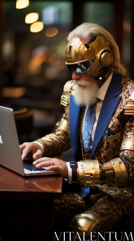 Man in Gold Leaf Accented Suit: A Mesh of Tradition and Modernity AI Image