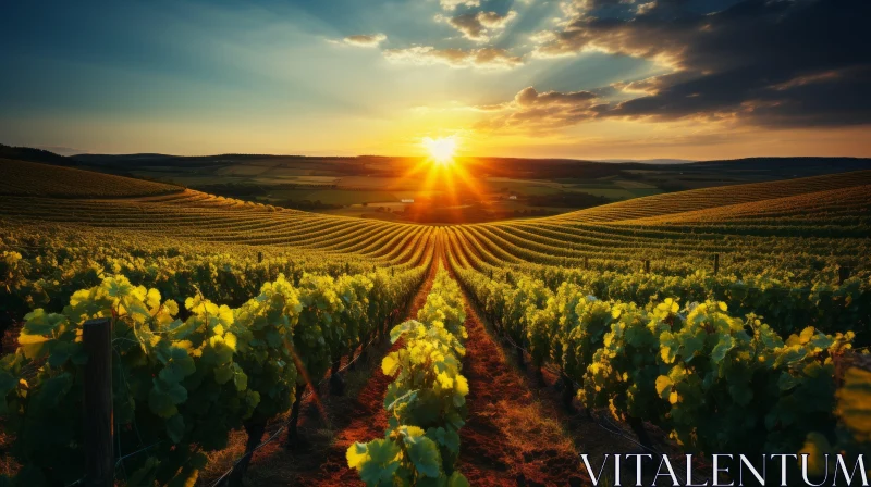 Sunset Over Vineyard: A Futurist Perfection AI Image