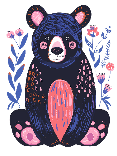 POD Design Whimsical Blue Bear Amidst Colorful Nature - Digital Illustration